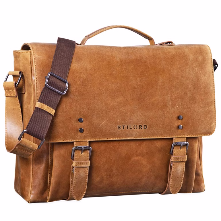 "Alfred" Maletín Vintage De Cuero XL Para Laptop Gran Bolsa De Hombro
