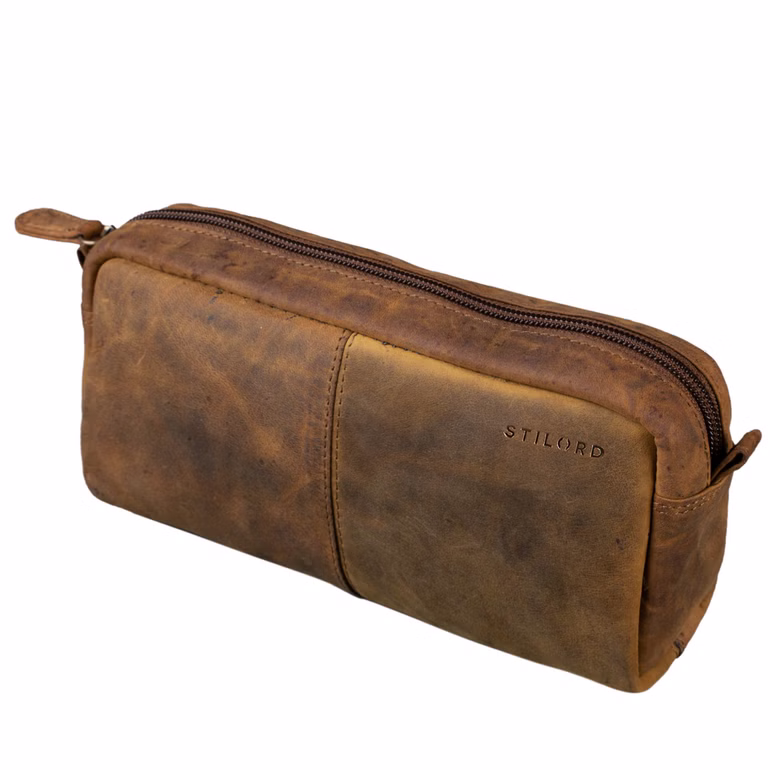 "Spencer" Estuche Cuero Vintage con Cremallera Organizador Cosméticos