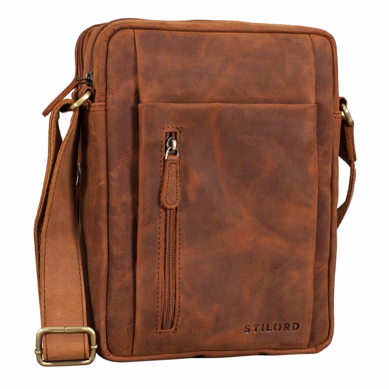 "Irving" Bolsa Vintage de Cuero Marrón Pequeña para Hombro 10.1"