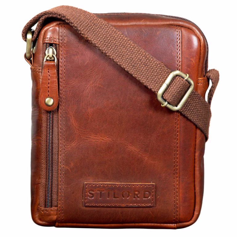 „Brandon“ Bolso De Cuero Marrón Hombre Bandolera Pequeña 7 Pulgadas