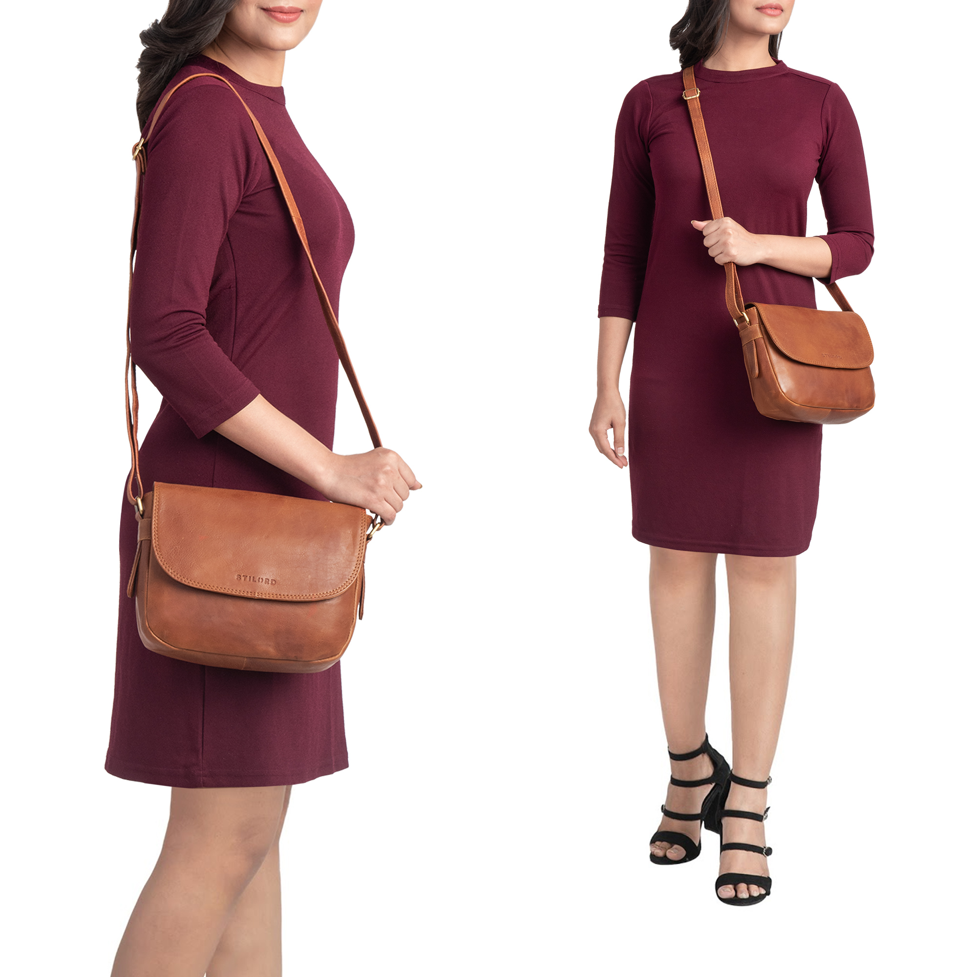 STILORD 'Yael' Bolso De Cuero Pequeño Señoras Embrague Vintage Cuero Real Bolso De Mujeres Retro Bolso De Mujeres Elegante, Color:kara - Cognac