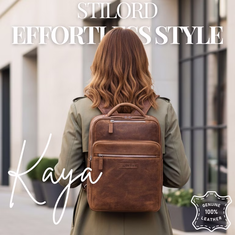 "Kaya" Mochila Cuero Mujer Premium Compartimento Ordenador Portátil 14 Pulgadas