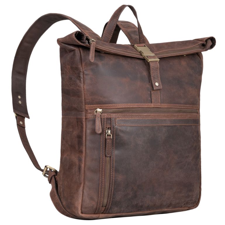 "Edmund" Rolltop Mochila Cuero Hombres y Mujeres