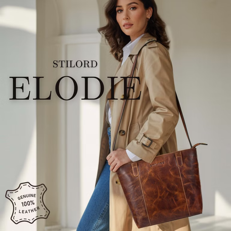 "Elodie" Bolso Cuero Mujer Mediano Elegante para Portátil Hasta 13 Pulgadas 