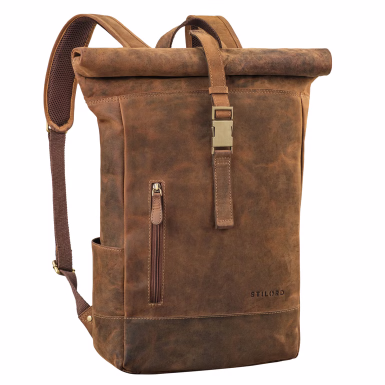 "Harriet" Mochila Vintage Rolltop de Cuero Laptop 15-17"