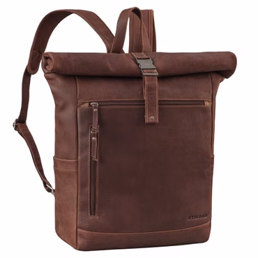 "Lutz" Mochila XL Rolltop de Cuero para Hombre con Laptop 16-17,3"