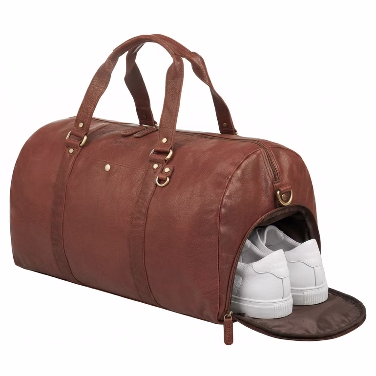 "Ventura" Bolsa de Viaje Grande de Cuero para Hombre Weekender 40L con Compartimento para Zapatos