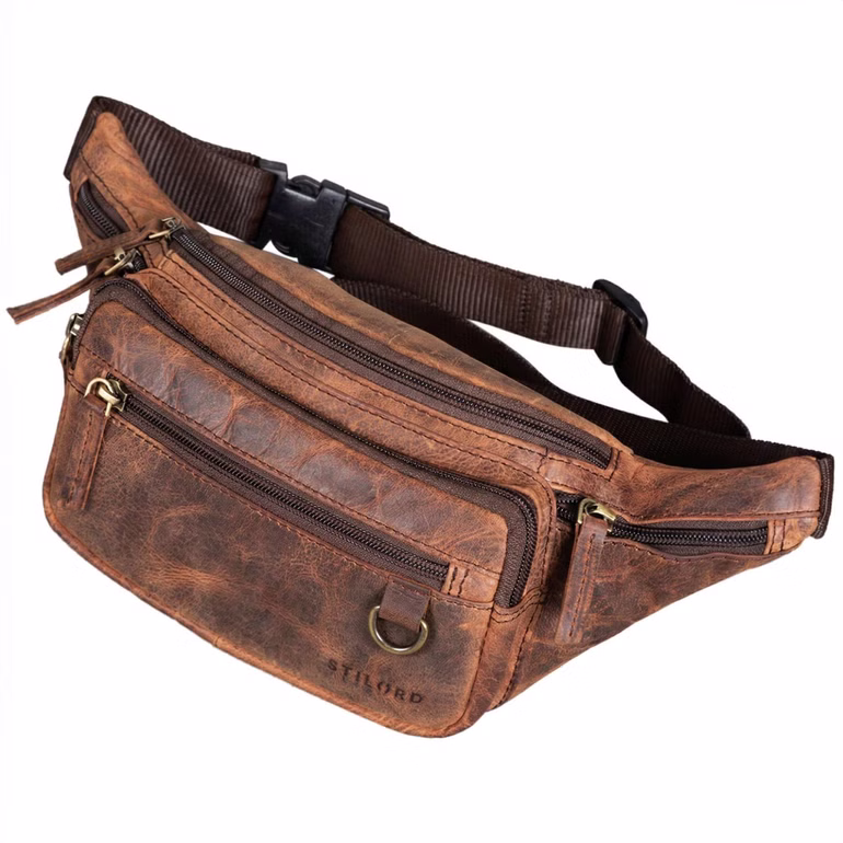 "Robin" Premium Riñonera Cuero Hombre Vintage con 6 Cremalleras para Smartphone Viaje Festival