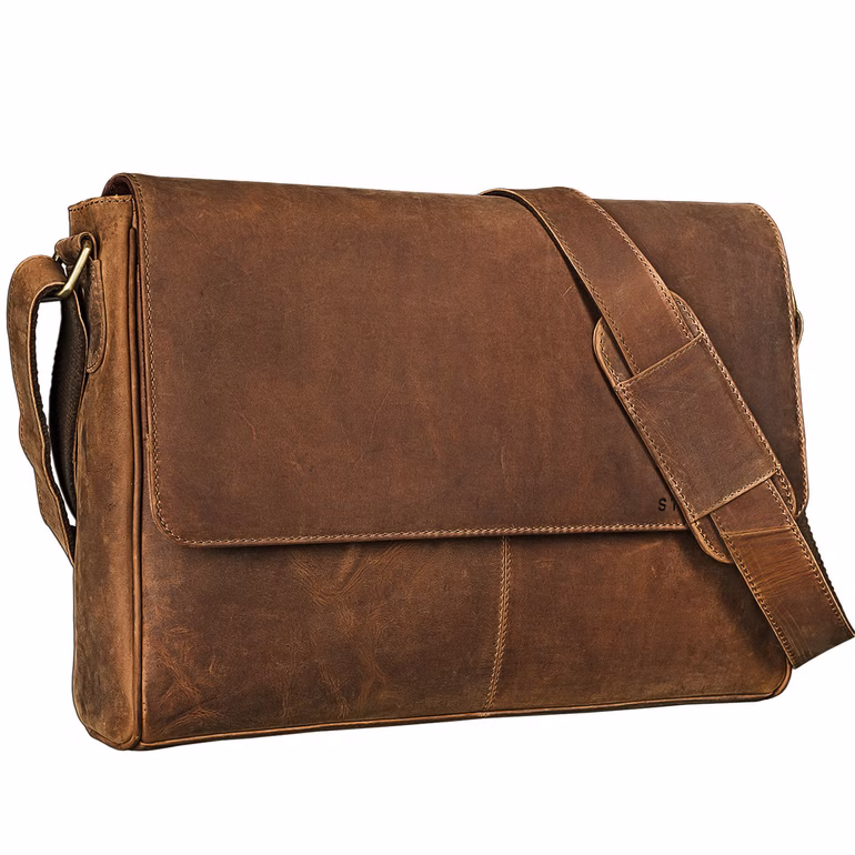 "Oskar" Bolso De Cuero Auténtico 15" Portátil Tipo Messenger Hombre