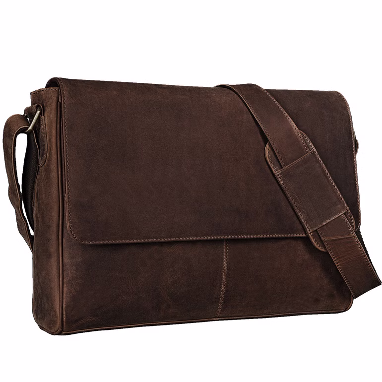 "Oskar" Bolso De Cuero Auténtico 15" Portátil Tipo Messenger Hombre