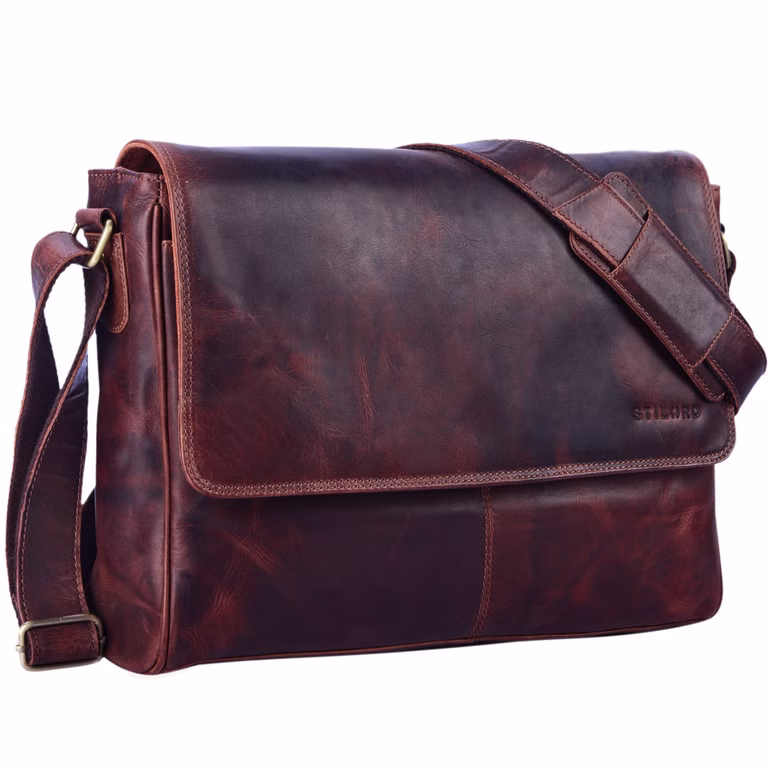 "Oskar" Bolso De Cuero Auténtico 15" Portátil Tipo Messenger Hombre