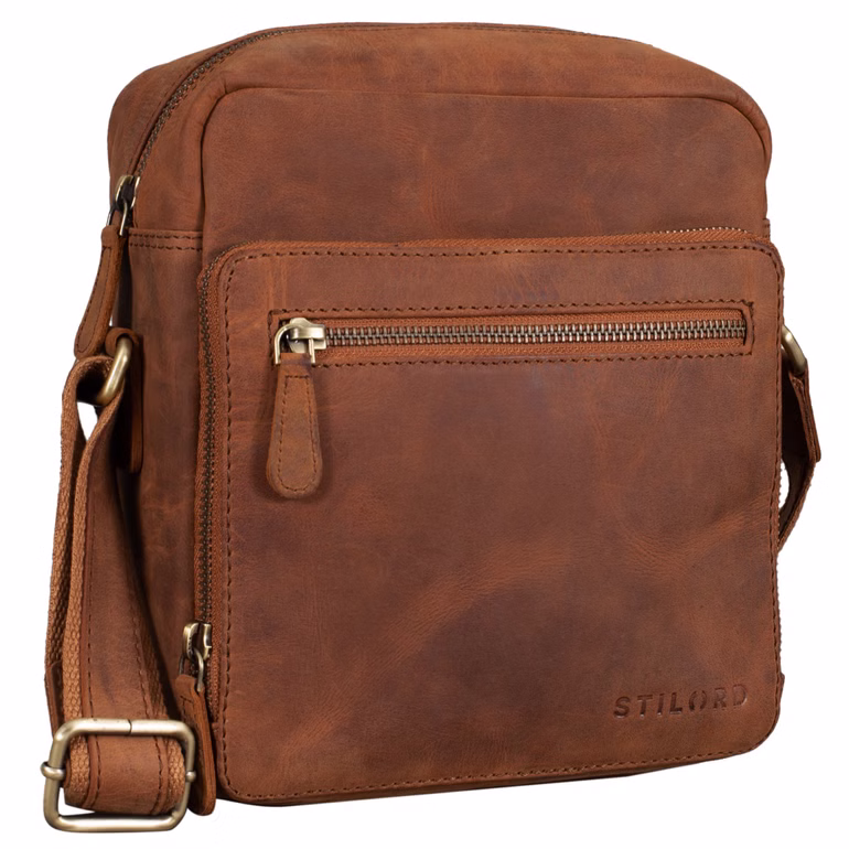 "Nathan" Pequeña Bolsa de Cuero para Hombre Marrón Vintage Bandolera