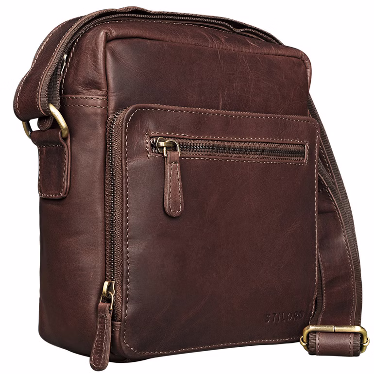 "Nathan" Pequeña Bolsa de Cuero para Hombre Marrón Vintage Bandolera