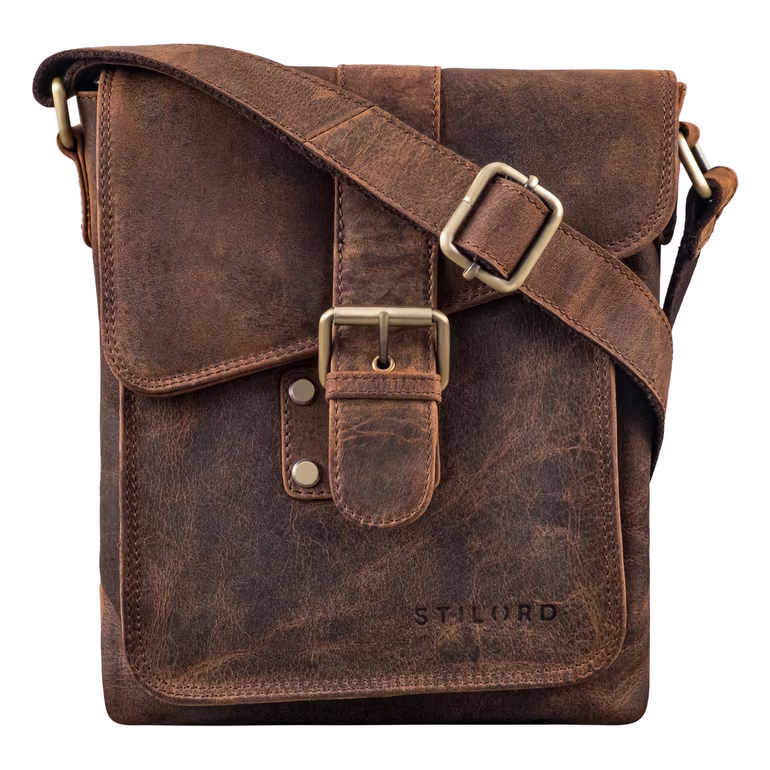 "Mattia" Pequeña Bandolera De Cuero Hombre Vintage 10 1 Pulgada