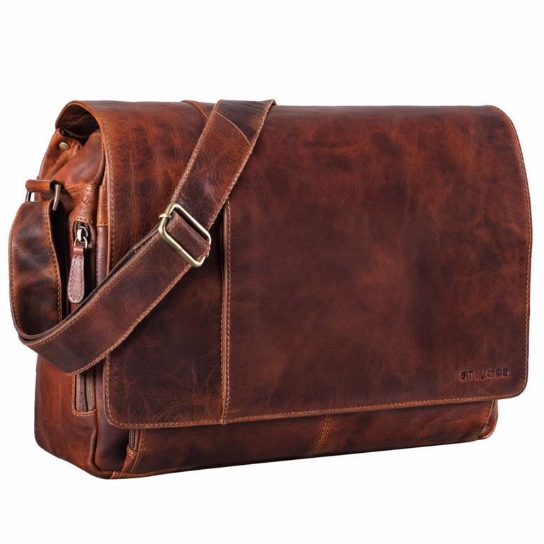 "Elias" Bolso Hombre Cuero Auténtico 15,6" Maletín De Negocios