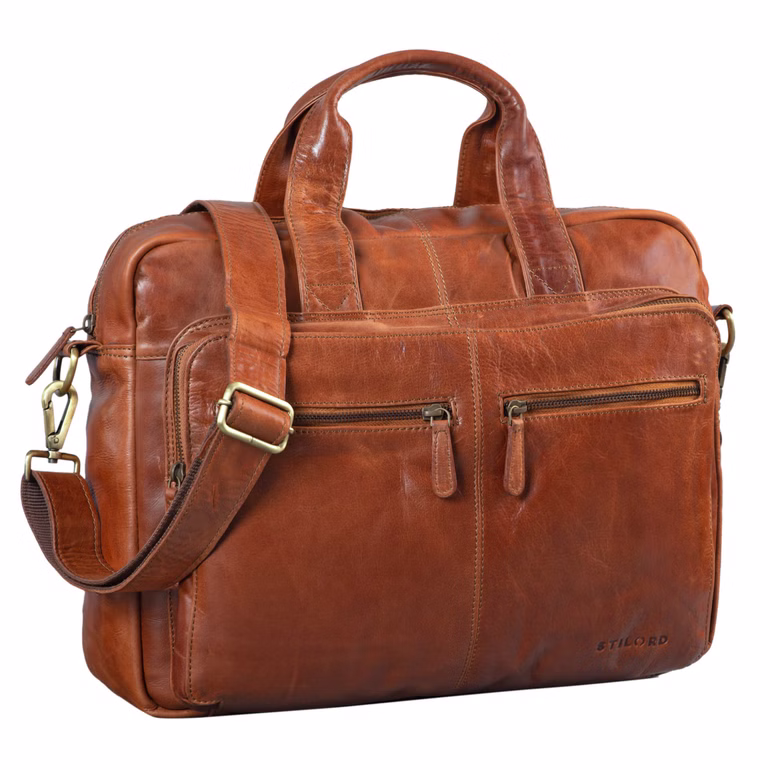 "Leandro" Bolsa Cuero Para Hombre Laptoptaske 15,6" Marrón Messenger