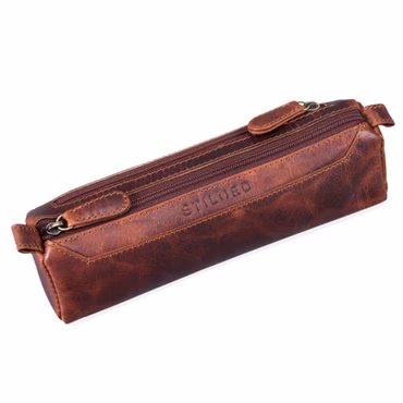 "Jim" Estuche de Cuero Vintage con 2 Compartimentos Estuche Redondo